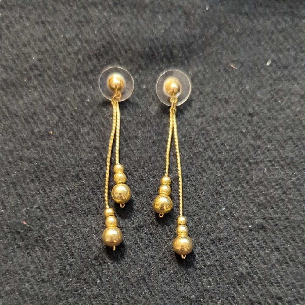 Gold Tone Dangle Ball Chain Statement Earrings